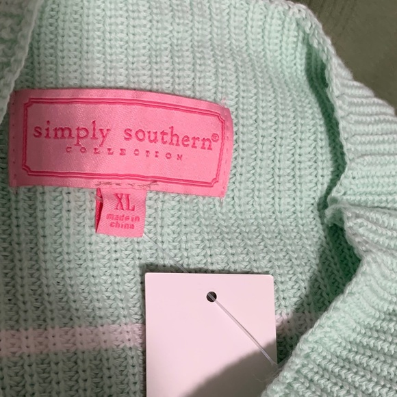 Simply Southern Green and White Striped Turtleneck Sweater Capsleeve - Picture 4 of 9